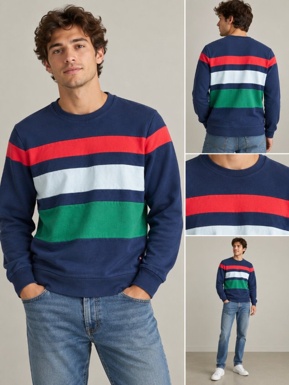 Springfield Men’s Small Color Block Crewneck Sweatshirt 100% Cotton